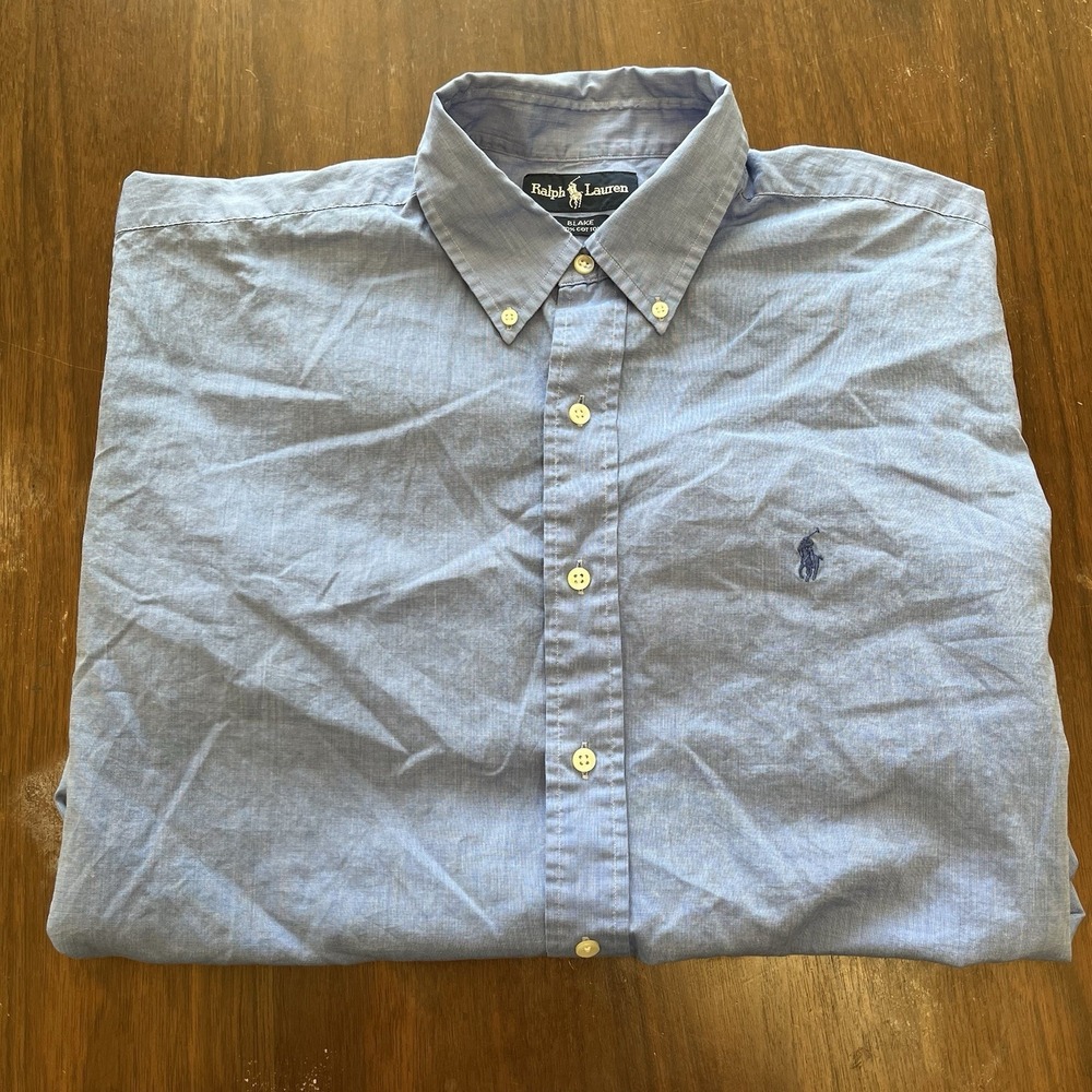 Ralph Lauren Blake Shirt Mens Large Blue Plaid Short Sleeve Button-Down Cotton